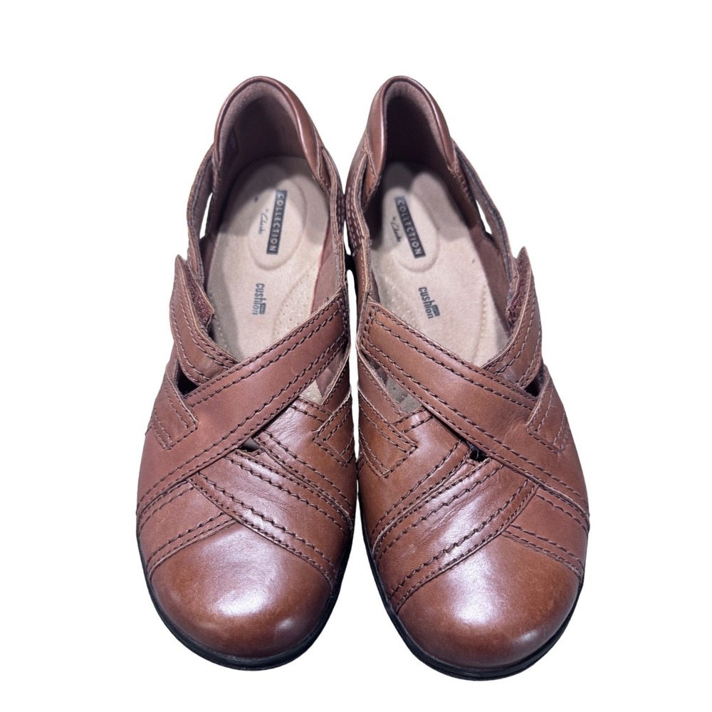 Clarks Loafers Womens 10 Leather Cheyn Madi Brown Cross Strap Comfort Shoes